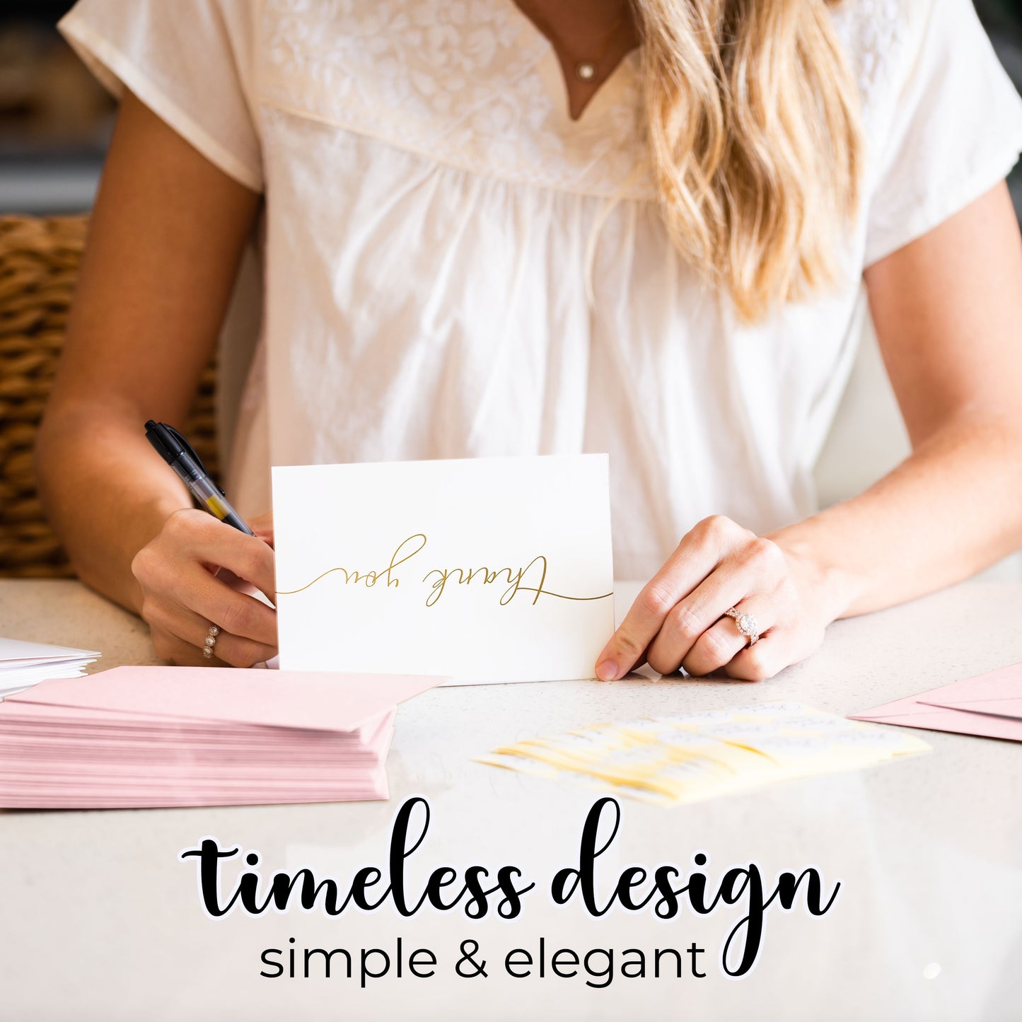100 Heavyweight Blank Thank You Cards with Envelopes & Stickers, Premium Thank You Cards Wedding with Envelopes Set, Bulk Gold Script Notes, Wedding & Bridal Shower Set, (4 x 6 Inches) (100 Pack)