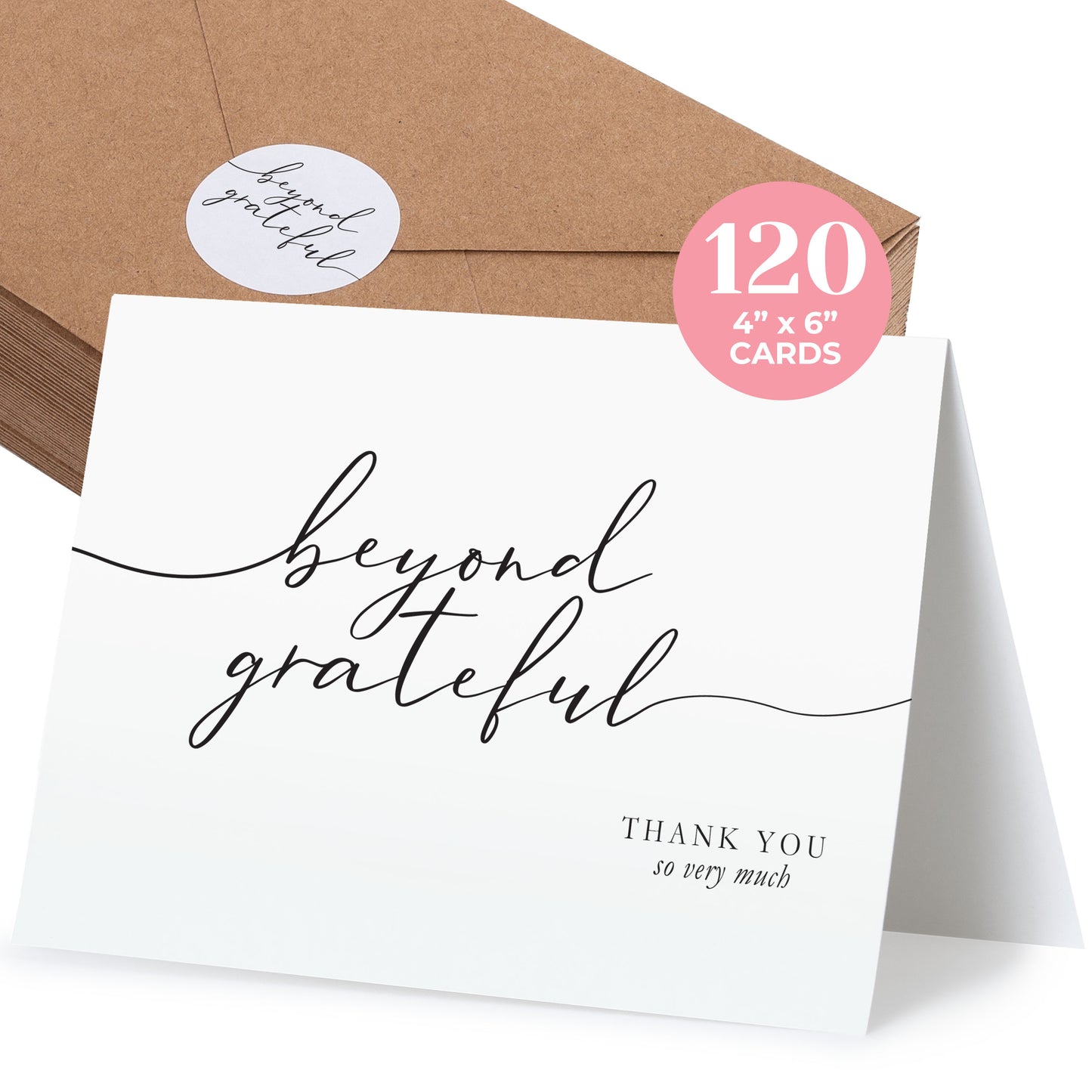 120 Heavyweight Blank Thank You Cards with Envelopes Beyond Grateful Thank You Cards, Bridal Shower, Engagement, Graduation, Wedding Bulk Pack Card with Envelopes & Stickers (4 x 6 Inches) (120 Pack)