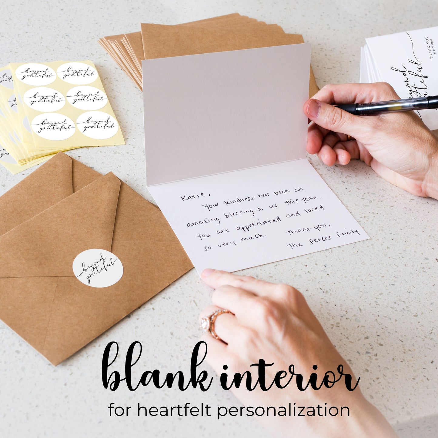 120 Heavyweight Blank Thank You Cards with Envelopes Beyond Grateful Thank You Cards, Bridal Shower, Engagement, Graduation, Wedding Bulk Pack Card with Envelopes & Stickers (4 x 6 Inches) (120 Pack)