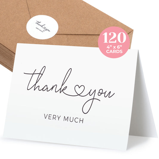 Durabasics 120 Thank You Cards with Envelopes to Express Gratitude – Wedding Thank You Cards with Envelopes & Stickers - For Any Occasion - Bridal Shower, Engagement, Graduation & More, 4" x 6"