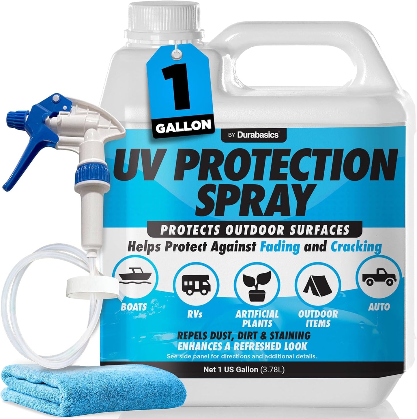 UV Protection Spray for Outdoor Surfaces – Helps Reduce Fading, Cracking, and Stains – Non-Greasy, Matte Finish – Includes Sprayer & Towel – Use on Vinyl, Plastic, Rubber, Artificial Plants