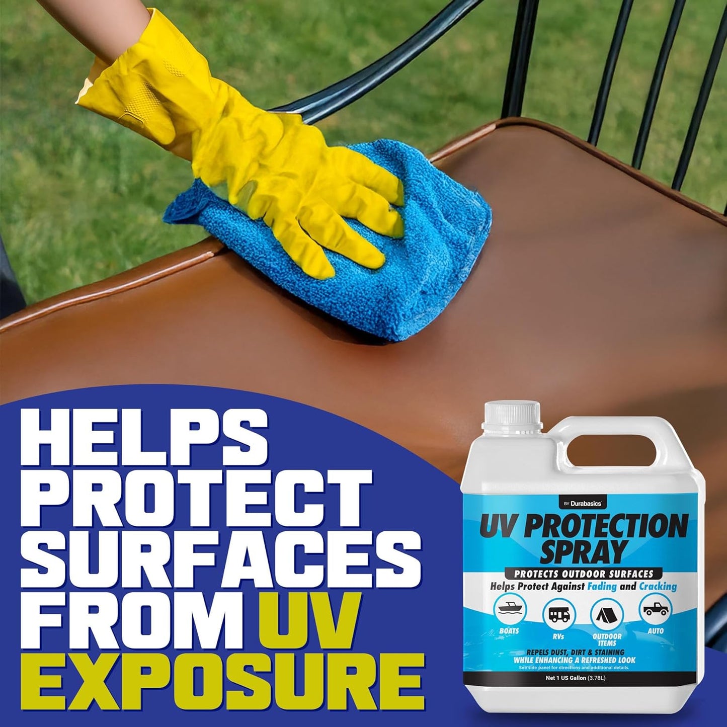 UV Protection Spray for Outdoor Surfaces – Helps Reduce Fading, Cracking, and Stains – Non-Greasy, Matte Finish – Includes Sprayer & Towel – Use on Vinyl, Plastic, Rubber, Artificial Plants