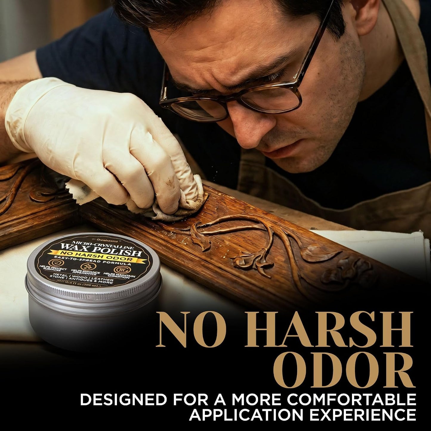 Durabasics Microcrystalline Wax Polish, 6.8 fl oz (200 mL), Metal Wax & Paste Wax for Wood, Leather, Stone & Finished Surfaces, Easy-to-Spread Formula, Includes Applicator & Buffing Cloth