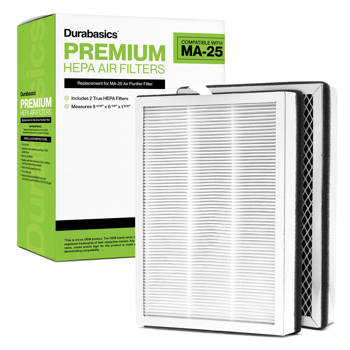 Durabasics HEPA Filters for Medify MA-25 Replacement Filter - 2 Pack - Compatible with MA-25 Replacement Filters, Medify MA-25 Filter Replacement, Medify MA-25 Air Purifier Filters & Medify MA 25