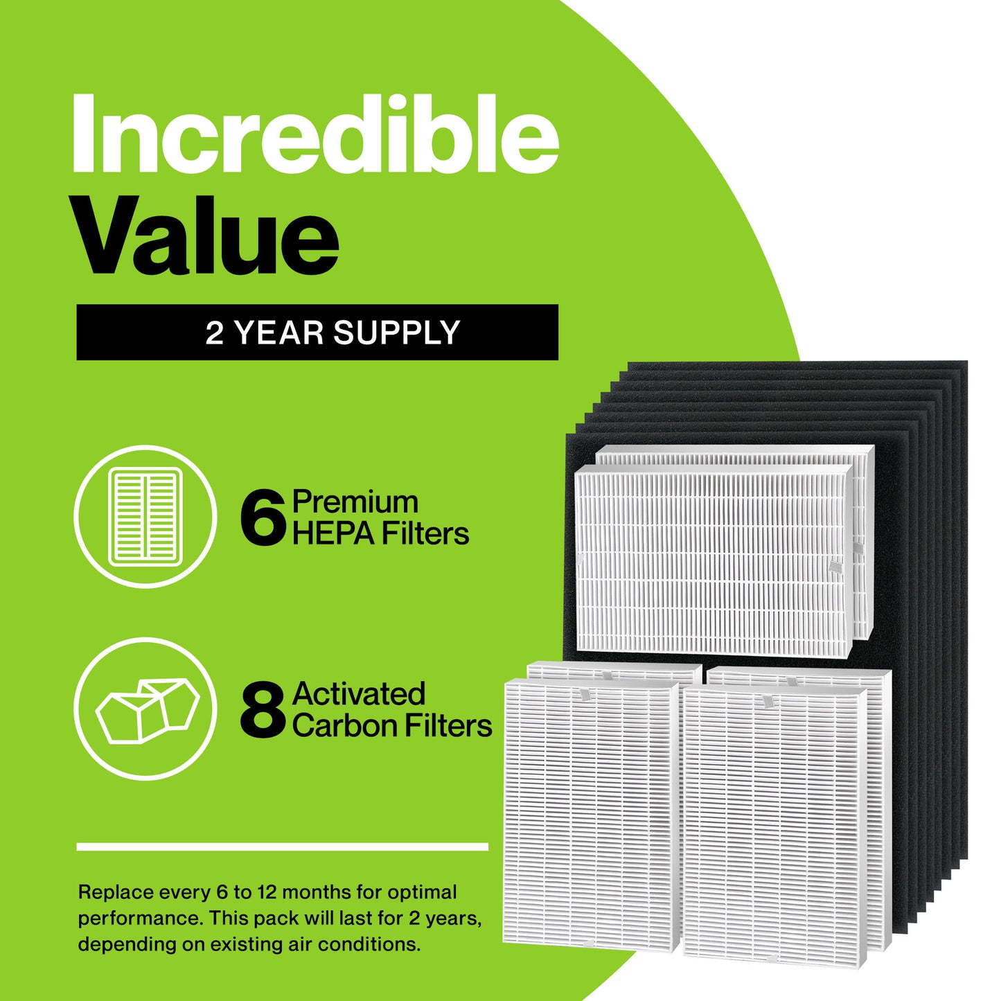 Durabasics HPA300 Compatible HEPA Filter Set - 6 HEPA Filters & 8 Pre-Cut Activated Carbon Pre Filters - Replacements for Honeywell Filter R and Pre-Filter A, HRF-R3, HRF-R2, HRF-R1, HRF-AP1 & HPA 300…