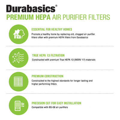 Durabasics HEPA Filters for PARTU BS-08 Air Purifiers - 2 Pack - 3 Layer Filtration - Compatible with PARTU Air Purifier Replacement Filter, PARTU HEPA Air Purifier & PARTU Air Purifier