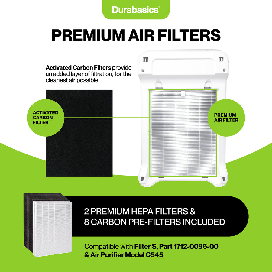 Durabasics Air Filters for Winix C545 Replacement Filter - 2 Air Filters & 8 Activated Carbon Pre-Filters- Replacement for Winix Filter S, C545 Filter, C545 Winix & Winix Filter C545