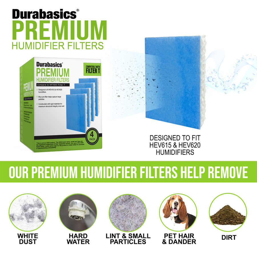 Durabasics 4 Pack of Premium Humidifier Filters Compatible with Honeywell Humidifier Filter T, Replacements for Honeywell Humidifier Filter T, HTF600 Honeywell Humidifier Filter, HEV615 & HEV620
