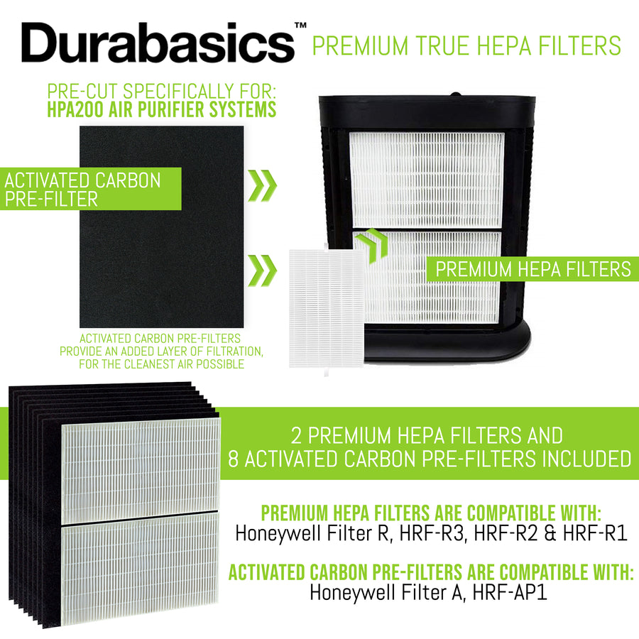 Honeywell HPA200 Compatible Set | 2 HEPA Filters & 8 Pre-Cut Carbon Pre Filters
