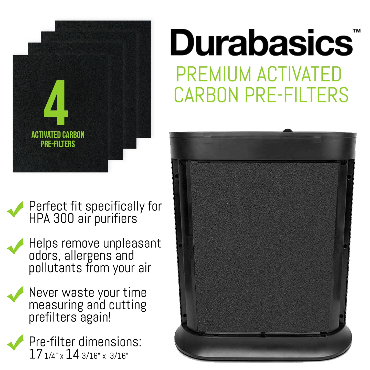 Durabasics Activated Carbon Prefilters for Honeywell Prefilter A & HRF-AP1HPA300 - 4 Pack - Replacements for Honeywell HRF APP1, Honeywell Replacement Pre Filter & Honeywell A Pre Filter