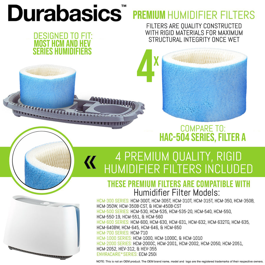 4 Pack of Premium Humidifier Filters | Compatible with Honeywell Humidifier Filter HAC-504, HAC-504AW & Honeywell Filter A | Replacement for Honeywell Filter HCM 350 & Other Cool Mist Humidifiers