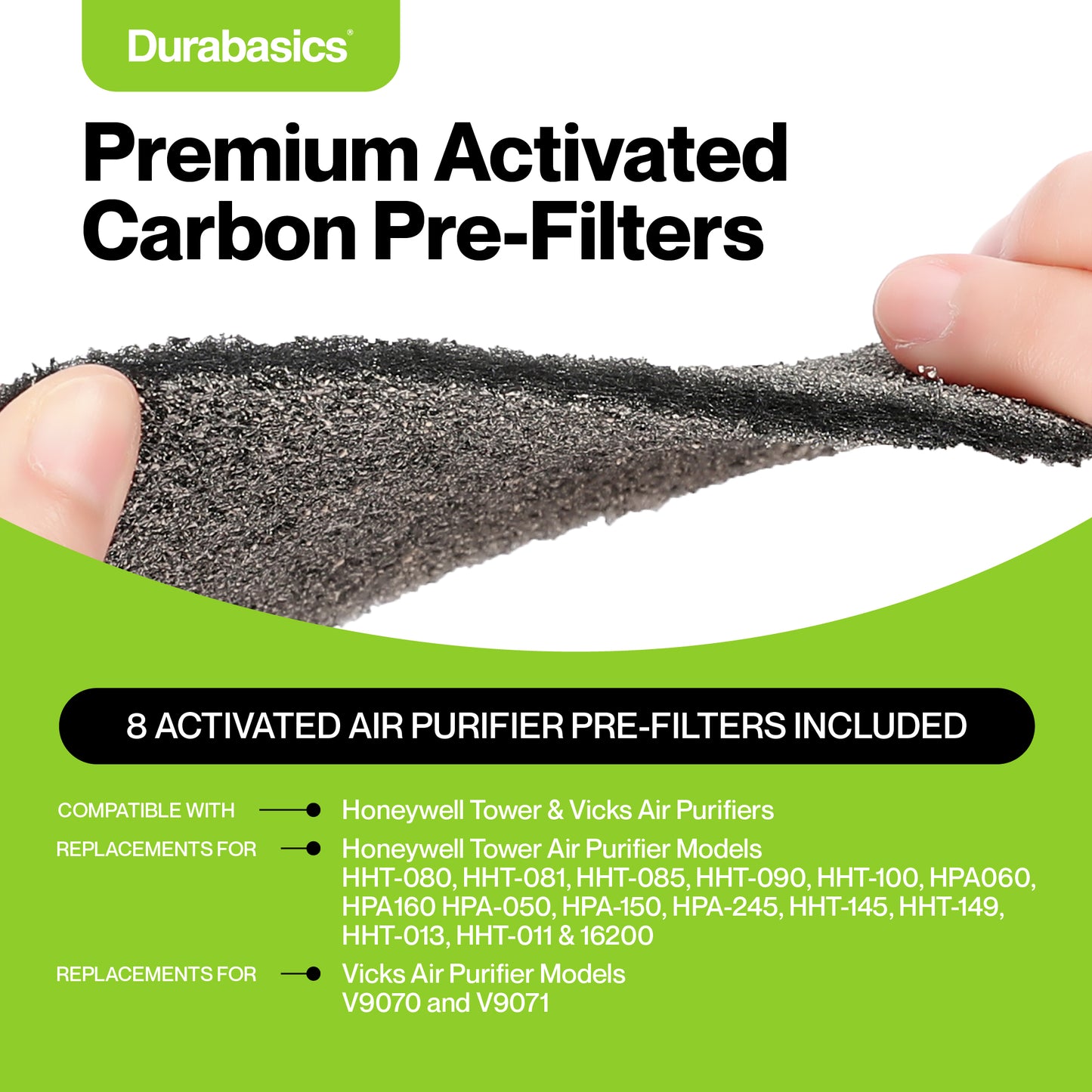 Durabasics Activated Carbon Pre-Filters Compatible with Honeywell B+ - 8 Pack - Extra Zeolite for Maximum Odor Elimination - Replacement for Honeywell Air Purifier Filters B & Honeywell Pre Filter B